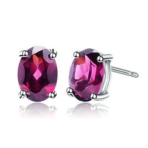 Rhodolite Garnet Stud Oval Earrings